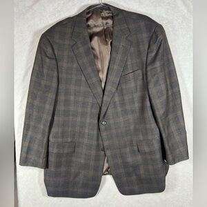 Hart Schaffner Marx HSM Made in USA 48R 100% Wool Brown Checkered Blazer